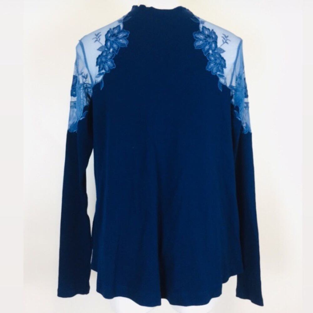 Free People Blue Lace Shoulder Long Sleeve Top Medium - Picture 5 of 10